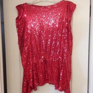 Free People Red Sequin Top with flutter Sides